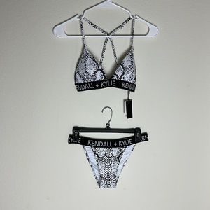 Kendall + Kylie swim black and white snake print bikini : logo band
